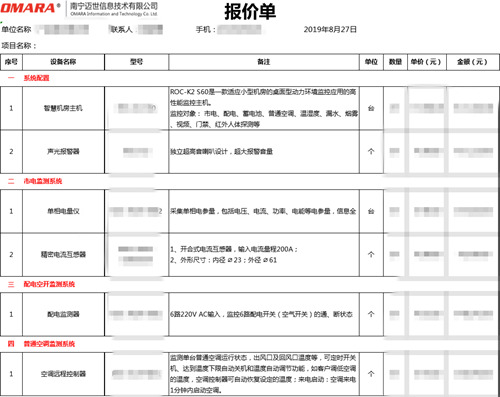 多區域多機房集中監控系統解決方案的報價單